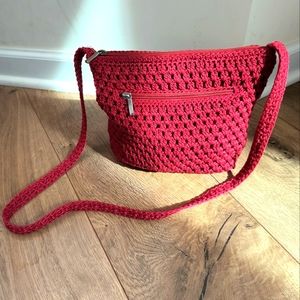 Coral Red Crochet Purse with Satin Interior